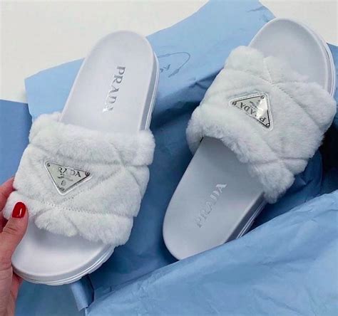 prada sliper|Prada fluffy slides.